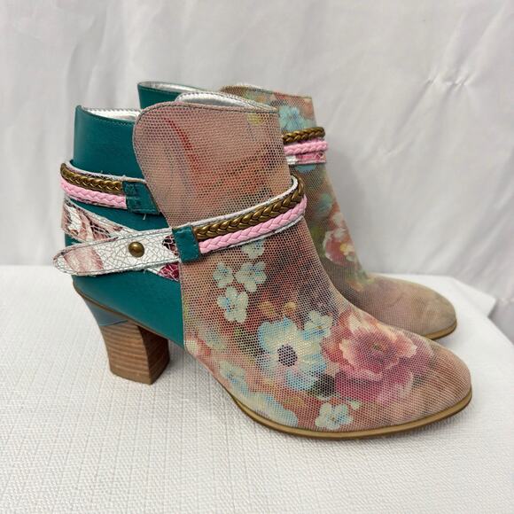 LArtiste Boots Womens Size 11 Gaviva Bootie Floral Side Zip Artsy Block Heel 42 - Picture 1 of 11